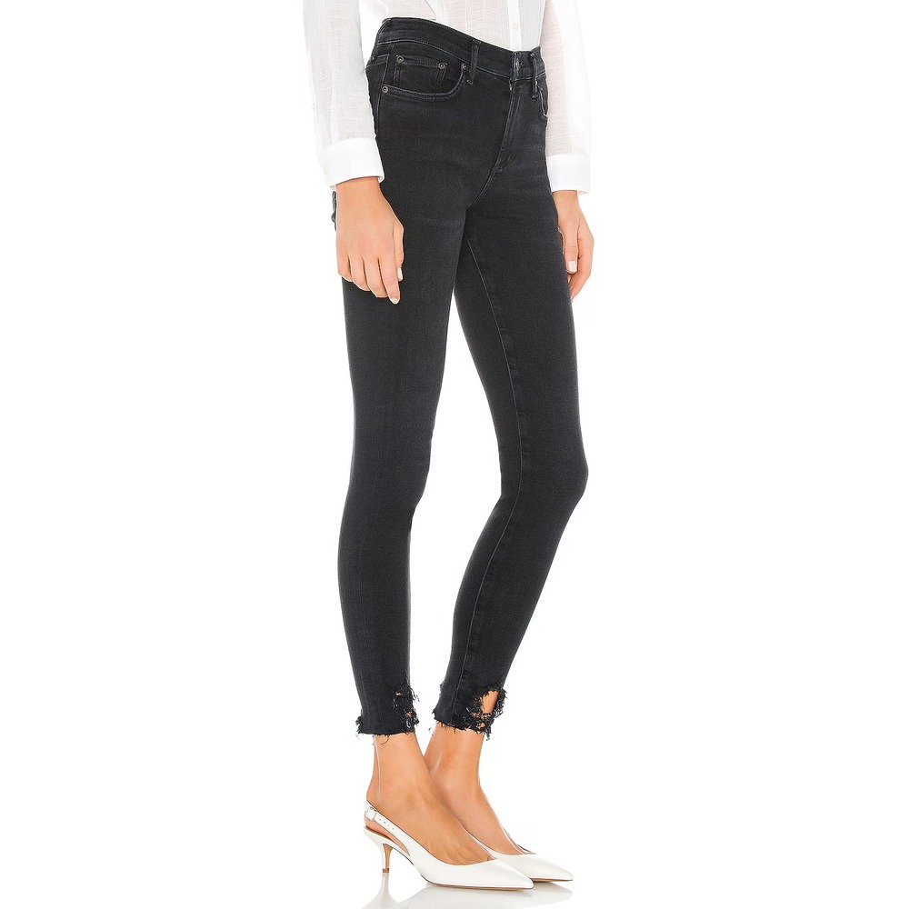 Agolde Sophie Ankle Jeans Raw Frayed Hem Faded Black Distressed Denim Size 26 - Picture 6 of 14